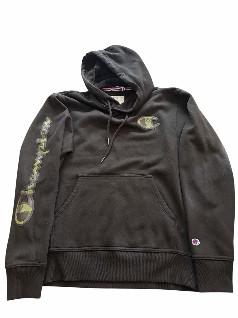 Champion Authentic Athleticwear Black Hoodie with Camo Logo Size S